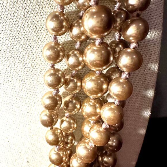 J Crew Taupe Pearl Necklace Multi 5 Strand Retro Preppy Statement Station - Picture 2 of 6